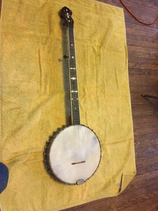 Antique Supertone Five String Banjo,  30 F Hook All,  10 5/8” Head