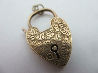 Engraved Heart Padlock Pendant Charm Antique 9k Gold Edwardian English.  Tbj07816