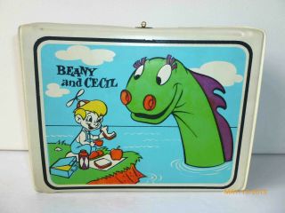 1960 ' s Vintage BEANY AND CECIL Vinyl LUNCH BOX and THERMOS White - - NEAR 2