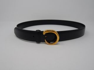 Vintage Must De Cartier Cougar C Buckle Black Leather Belt Size 43 "