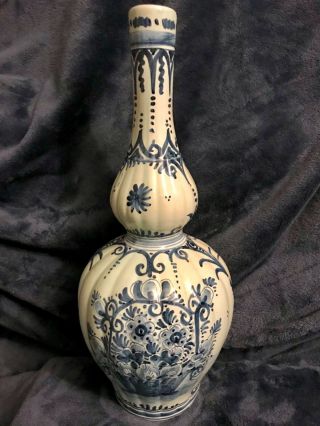 Estate Fresh Vtg Ceramic Dutch Delft Art Pottery Faience Vase Holland Signed 17”