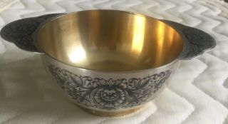 Russian Sterling Silver Bowl With Ear Handles 153.  4 Grams