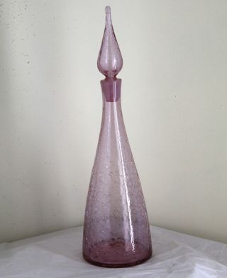 Vintage Midcentury Blenko Pink Crackle Glass 16.  75 " Decanter 920 With Stopper