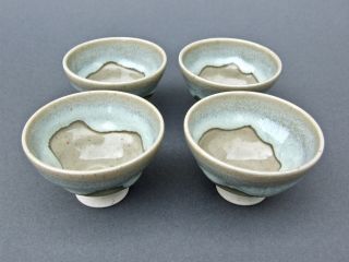 Japanese Fukagawa Porcelain House Set 4 Sake Tea Bowls Unomi Arita Signed