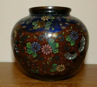 Antique Japanese Meiji Cloisonne Bulbous Vase Pot