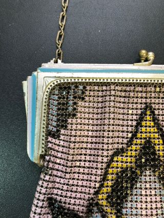 WHITING & DAVIS ART DECO ENAMEL METAL MESH FLAPPER PURSE Rare Pink And Blue 3