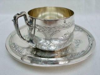 French Hallmarked Silver Coffee Cup & Saucer By Charles Alfred Coignet.