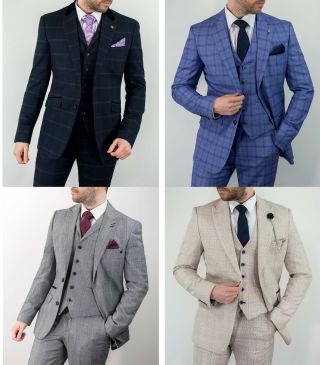 Mens Tweed Check Peaky Blinders Vintage Retro Wedding Tailored Fit 3 Piece Suit