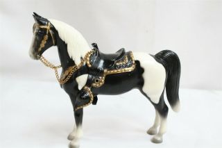 Vintage Japanese Hong Kong Poncho Black White Toy Horse With Saddle Gold Chains