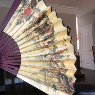 Vintage Chinese Wood Hand Fan Printing Calligraphy 13”