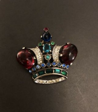 Vintage Trifari Queen King Crown Sterling Silver Pin Brooch