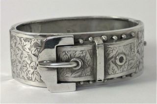 Antique Victorian Hallmarked Sterling Silver Hinged Buckle Cuff Bangle – 1886