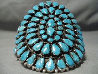 One Of The Best Vintage Navajo Turquoise Sterling Silver Cluster Bracelet