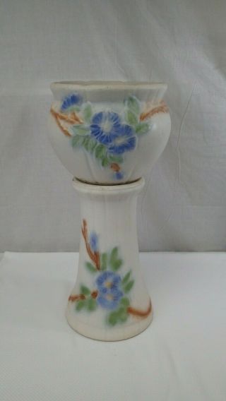 Vintage Antique Weller Large Jardiniere Floral Planter & Pedestal