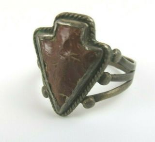 Vtg 1960s Old Pawn Sterling Silver Split Shank Navajo Red Jasper Arrowhead 10.  5