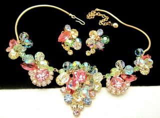 Vintage Juliana D&e Goldtone Pastel Crystal Rhinestone Necklace & Earring Set M3