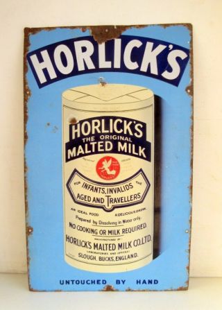 Vintage Old Horlicks Malted Milk Ad Porcelain Enamel Sign Board England