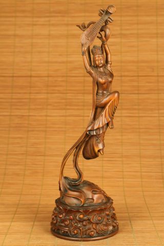 Big Unique Chinese Old Boxwood Hand Carved Belle Girl Statue Figure Home Deco