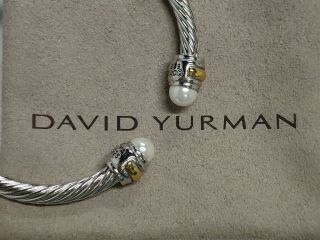 David Yurman 925 Sterling Silver Pearl Classic Cable Cuff Bracelet /new
