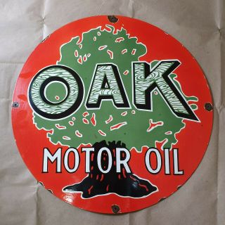 OAK MOTOR OIL VINTAGE PORCELAIN SIGN 24 INCHES ROUND 2
