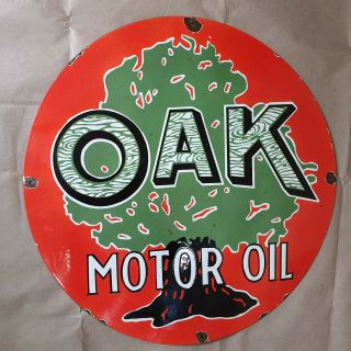 OAK MOTOR OIL VINTAGE PORCELAIN SIGN 24 INCHES ROUND 3