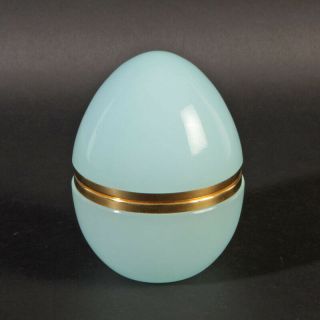 Huge Vintage Egg Shape Box French Opaline Glass Goldplated Metal Light Petrol 2