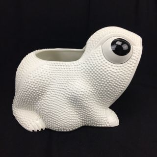 Vintage White Ceramic Frog Planter Made In Italy Hobnail Textured Figural 2