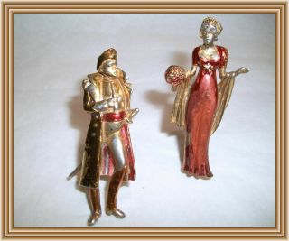 Vogue Jlry 1930s Sterling - 2.  5 " Figural Emamel Napoleon & Josephine Brooches Nr