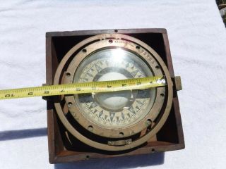 LARGE Vintage Antique Brass Maritime Marine Boat Ship Compass,  Box E.  S.  Ritchie 5