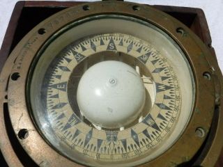 LARGE Vintage Antique Brass Maritime Marine Boat Ship Compass,  Box E.  S.  Ritchie 6