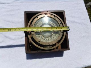 LARGE Vintage Antique Brass Maritime Marine Boat Ship Compass,  Box E.  S.  Ritchie 9