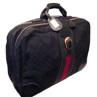 VINTAGE GUCCI GG SUPREME CANVAS / LEATHER / WEB STRIPE SUITCASE - MM 5