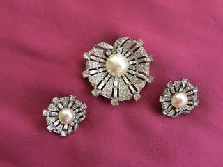 Vtg Crown Trifari Sterling Rhinestones Fur Clip Earrings 1947 Alfred Philippe