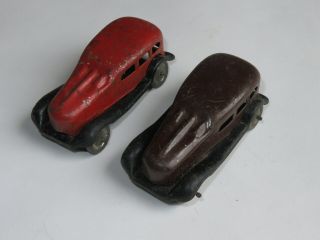 Vintage Tin Metal Slush Cars Toy Sedan Made In Japan 3 1/4 " Red Brown