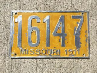 Vintage 1911 Missouri License Plate Tag 16147 Paint