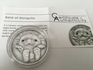 Mongolia 2012 500 Togrog Hedgehog 1oz.  999 Silver Antique Finish