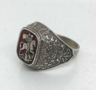 Russian Imperial 84 Silver Enamel Ring " St.  George "