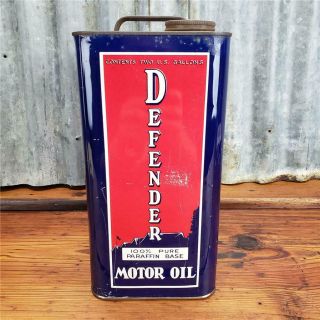 Vintage 2 Gallon DEFENDER MOTOR OIL METAL CAN WW2 PHILA,  PA sign 6