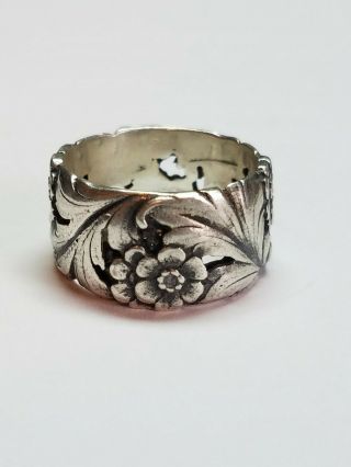 Vintage Signed Cini Sterling Silver Floral Flower Band Ring Sz 7