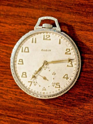 1924 14k White Gold Lord Elgin 451 19j Pocket Watch W/ Sapphires & Diamonds Rare