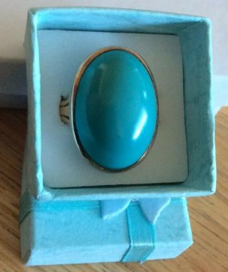 Antique Vintage 14k Yellow Gold Persian Turquoise Ring Sz 6.  5 Extra - Large Stone