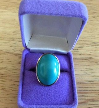 Antique Vintage 14K Yellow Gold Persian Turquoise Ring Sz 6.  5 Extra - Large Stone 2