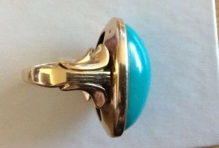 Antique Vintage 14K Yellow Gold Persian Turquoise Ring Sz 6.  5 Extra - Large Stone 3