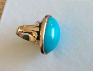 Antique Vintage 14K Yellow Gold Persian Turquoise Ring Sz 6.  5 Extra - Large Stone 4