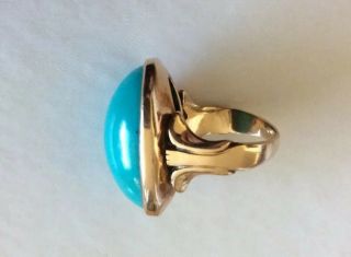 Antique Vintage 14K Yellow Gold Persian Turquoise Ring Sz 6.  5 Extra - Large Stone 5