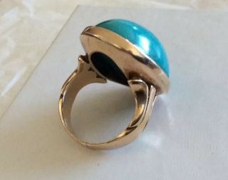 Antique Vintage 14K Yellow Gold Persian Turquoise Ring Sz 6.  5 Extra - Large Stone 6