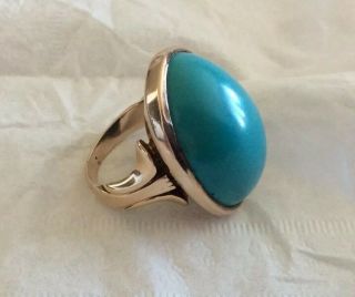 Antique Vintage 14K Yellow Gold Persian Turquoise Ring Sz 6.  5 Extra - Large Stone 7
