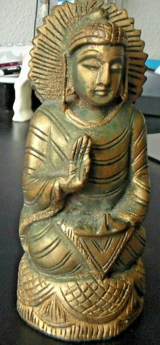 Asian,  Vintage Wood Carved And Painted,  Buddha Figure