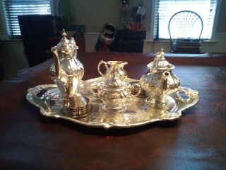 Vtg 5 Pc.  Gorham Chantilly Pattern Silverplate Tea Set