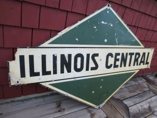 Vintage Tin Illinois Central R.  R.  Railroad Rare Large Sign Old Authentic 10
